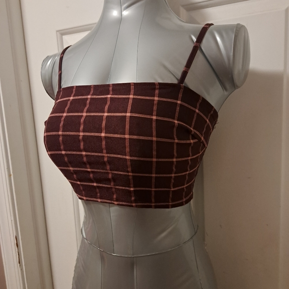 Forever 21 Burgundy Plaid Crop Top Sz S - Picture 3 of 10